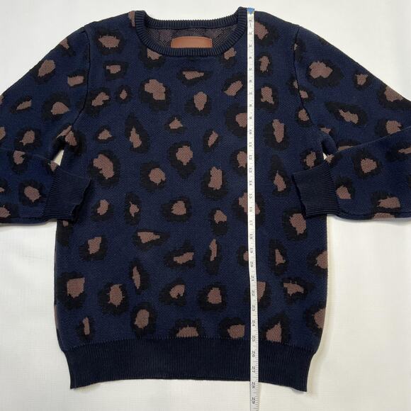 Zanerobe Sweater Mens XL Navy Blue Brown Leopard Animal Print Crewneck Cotton - Picture 7 of 9